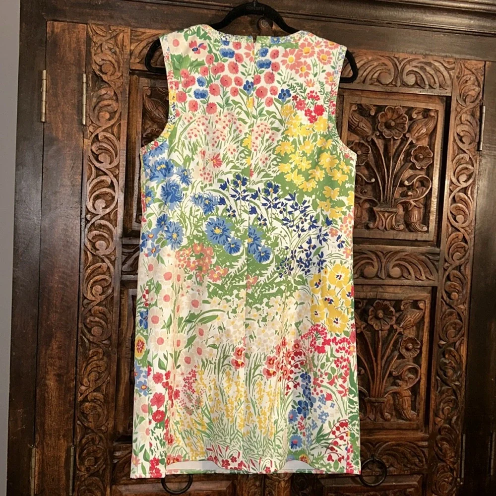MOLLY MOORKAMP Sz 12 gorgeous 100% cotton faille floral shift back zip dress_9
